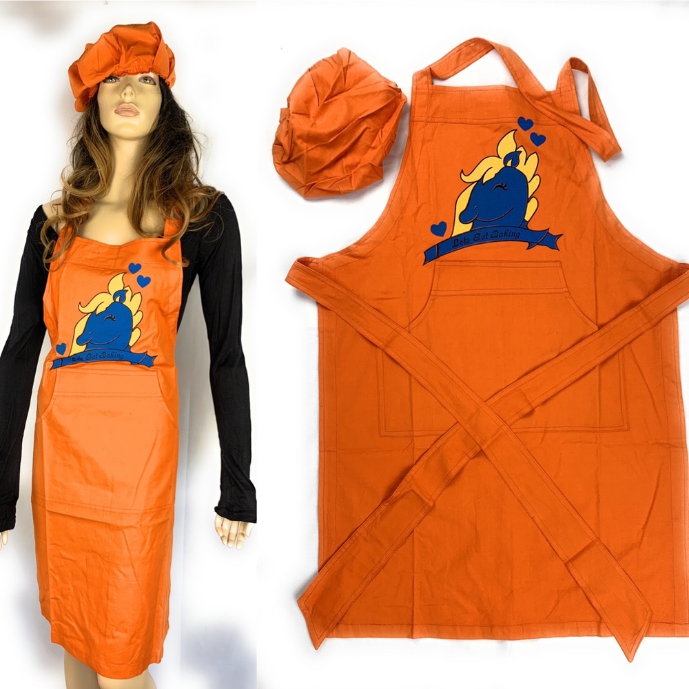 Orange bib apron and chef cap set